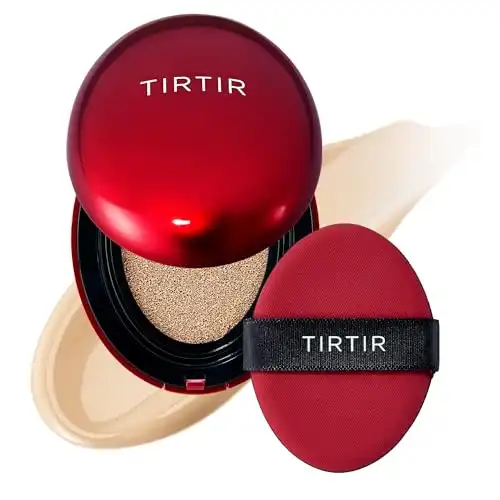 TIRTIR Mask Fit Red Cushion Foundation | Full coverage, Weighless, Skin fit, Satin Glow Finish, Korean cushion foundation (#21W Natural Ivory, 0.63 Fl Oz (Pack of 1))