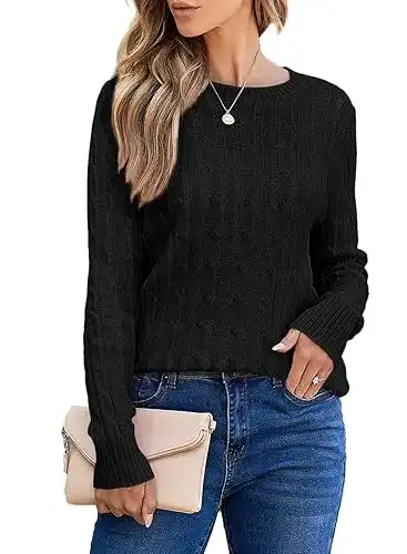 EVALESS Womens Cable Knitted Old Money Pullover Sweater Crewneck Business Casual Long Sleeve Tops