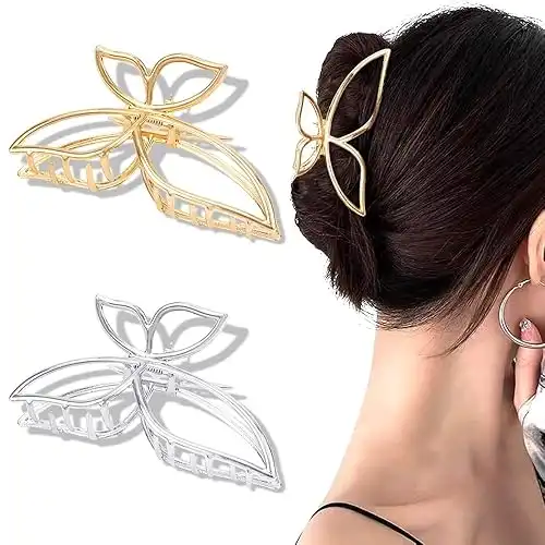 Ahoney Butterfly Metal Hair Clips 4.3" Gold Non-Slip Cute Fashion Shark Accessories for Women (Butterfly)